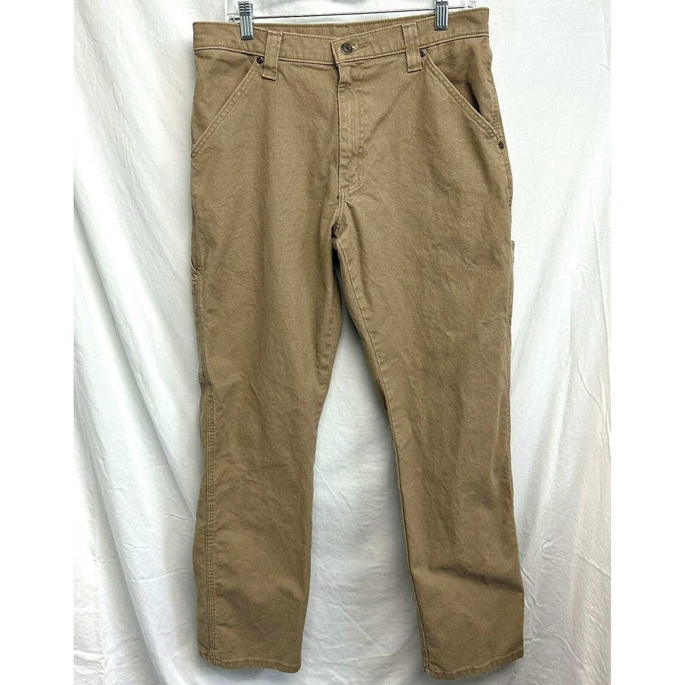 Wrangler Mens Carpenter Pants Tan Khaki Canvas Utility Workwear‎ Straight 32x30